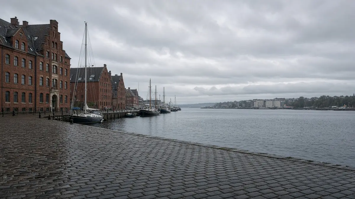 Brick warehouses along a northern harbour